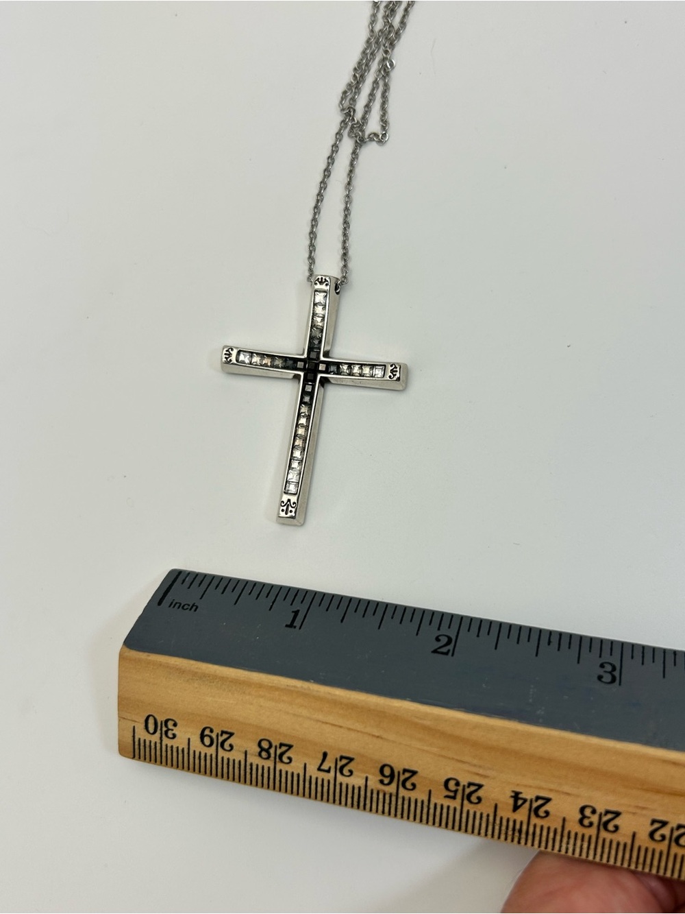 Brighton Spectrum Cross Pendant Necklace Black & Clear Crystals Silver Plated - Picture 8 of 9